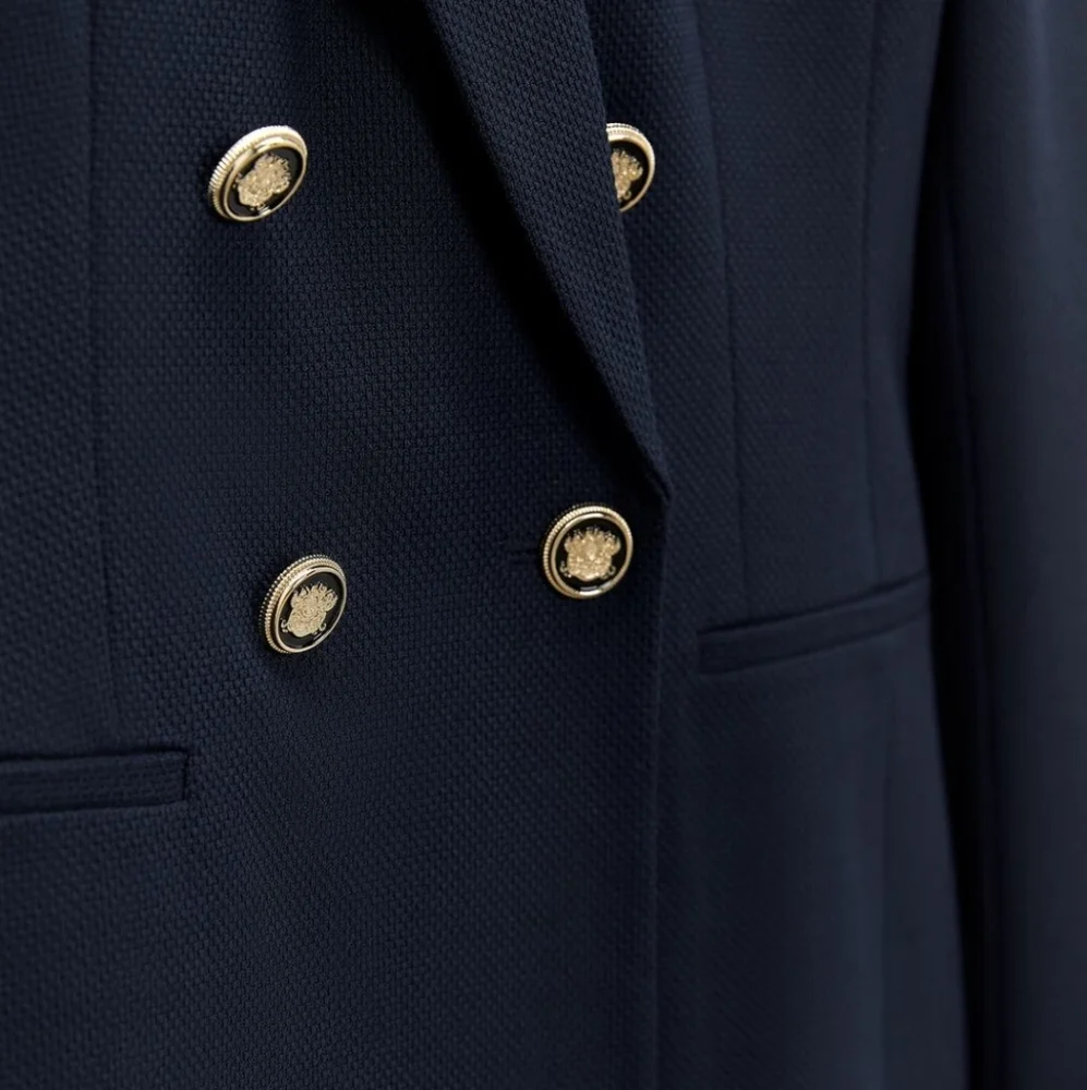 ZARA * DOUBLE BREASTED BLAZER NAVY PIQUE BLAZER - Picture 13 of 13